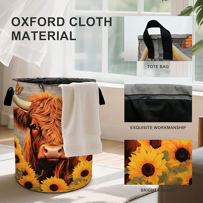Highlandcow Sunflower Laundry Basket Laundry Hamper With Handles Collapsible Laundry Baskets Storage Basket For Room Bathroom Bedroom Decor