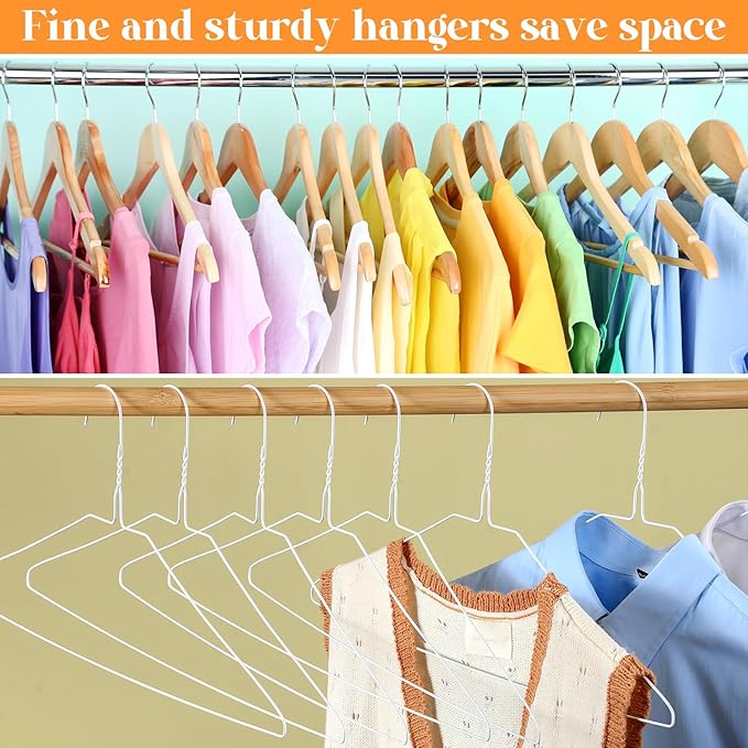 200 Pcs Wire Hangers Bulk 17.7" Dry Cleaner Hangers, Suit Holders for Home Caped Clothing (White)