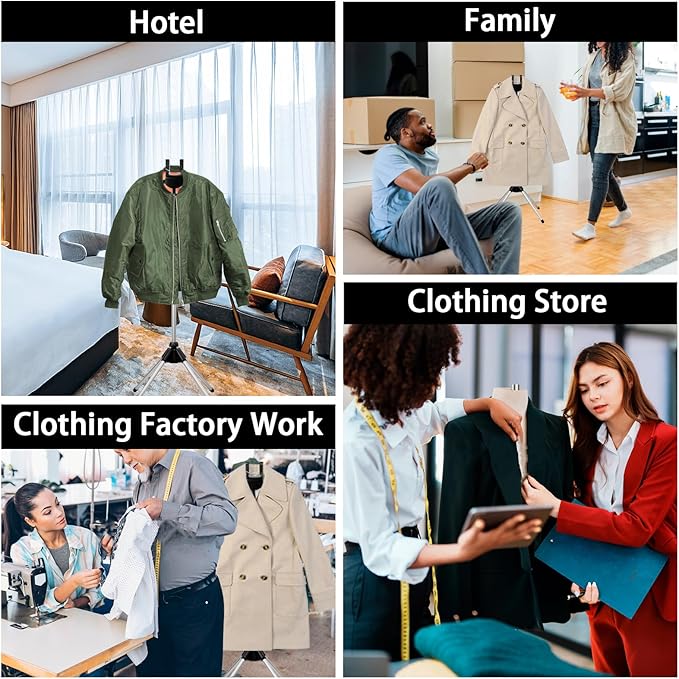 Steamer Stand, Folding Telescopic Clothes Steamer Holder with Ironing Gloves, Height Adjustable Steamer Stand and Handheld Garment Steamer Clothes Rack (Black)