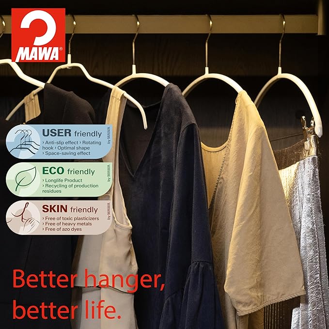 Mawa by Reston Lloyd Euro Series Non-Slip Space Saving Steel Clothes Hanger for Shirts, Dresses, Sweaters, Style 40/P, Gold, Set of 12