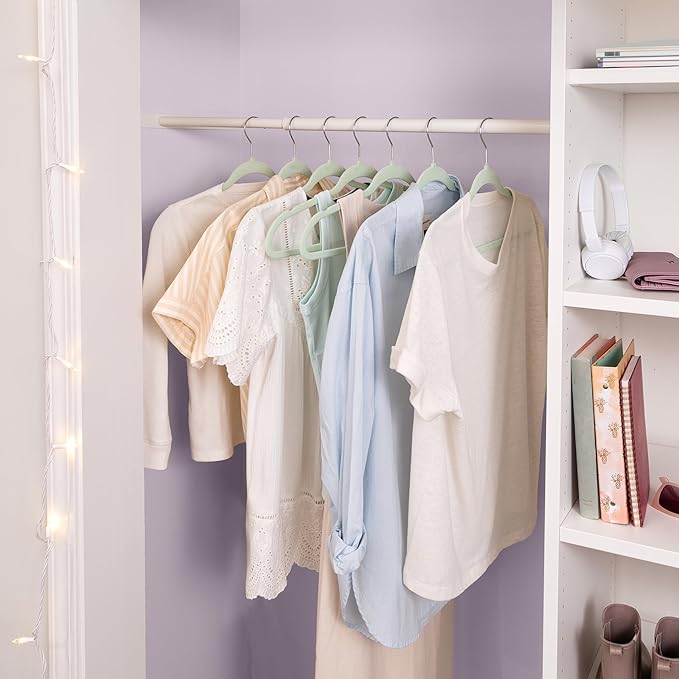 75-Pack Slim-Profile Non-Slip Velvet Hangers, Mint