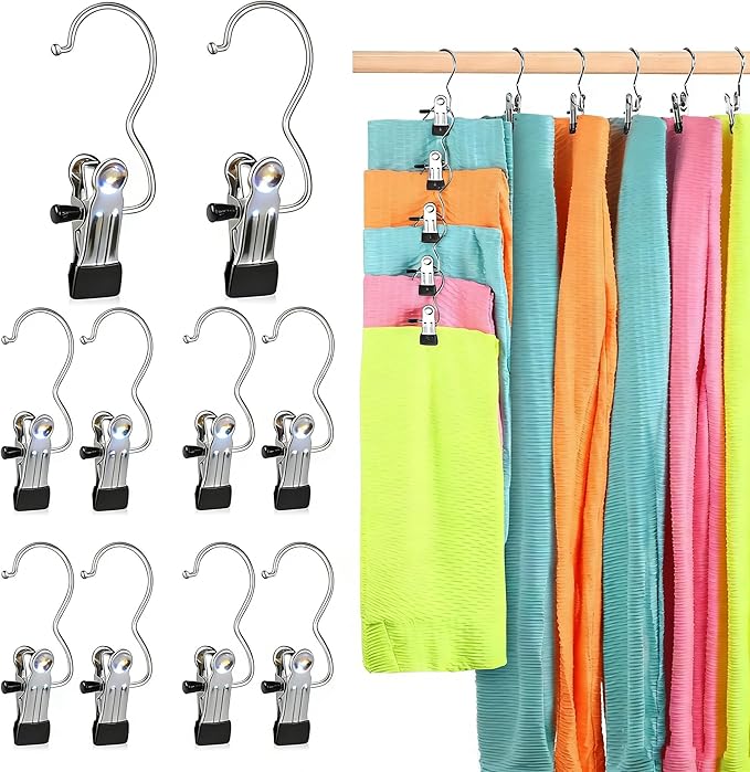 Pant Hangers with Clips, Metal Legging Organizer for Closet, 20 Pack Space Saving Hangers with Clips for Yoga Pants, Closet Organizers and Storage for Skirt/Jean/Hat/Short
