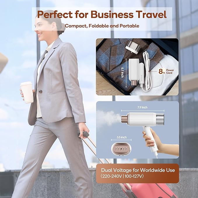 Newbealer Handheld Steamer bundle with Travel Iron for Clothes, Dual Voltage, Powerful Steamer and Dry Iron, Idea Gift