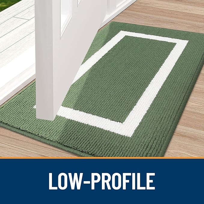 OLANLY Indoor Door Mat, 36x24, Non-Slip Absorbent Resist Dirt Entrance Mat, Washable Low-Profile Inside Entry Doormats for Entryway, Green