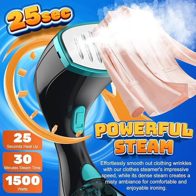 15s Fast Heat-Up and 1800W Powerful Steamer for Clothes with 3 Modes and 300ml Water Tank, Portable Clothes Steamer Iron with Heat-Resistant Glove and Fabric Brush for Home, Dorm, Travel