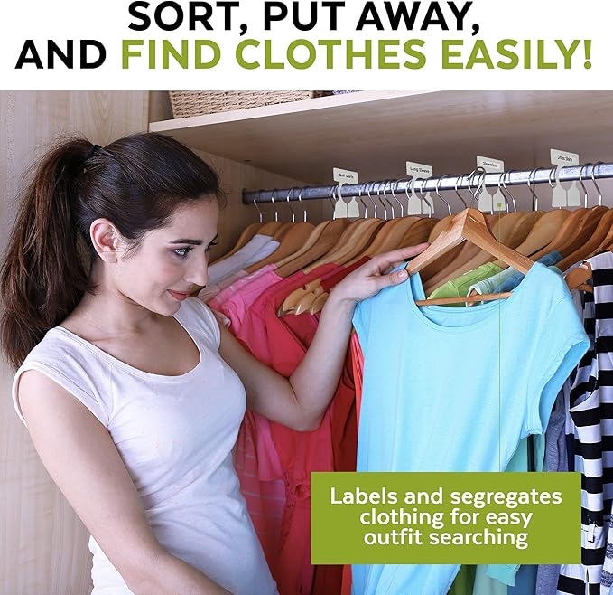 Simple Division Garment Organizers - Sort, Put Away, and Find Clothes Easily - 12 White Closet Organizers - Includes 60 Bilingual Sorting Labels
