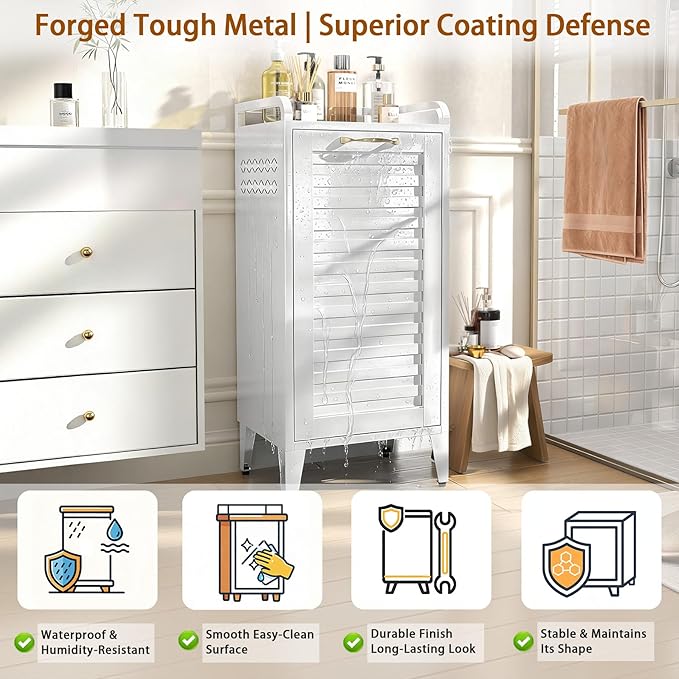 Metal Tilt Out Laundry Hamper，Removable Basket, White bathroom cabinet，13"L × 16"W × 36"H，Cold rolled steel material for Bedroom, laundry room, bathroom-Space saving design