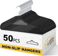 Quality Clothes Hangers 50 Pack - Non-Velvet Plastic Hangers for Clothes - Heavy Duty Coat Hanger Set - Space-Saving Closet Hangers with Black Swivel Hooks - Functional Non-Flocked