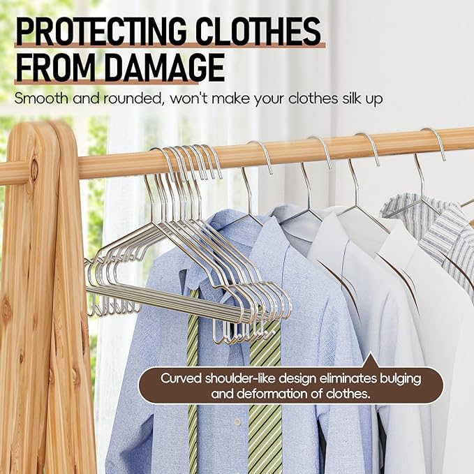 Metal Clothes Hangers Bulk 100 Pack with 2 Hooks for Pants, Heavy Duty Stainless Steel Wire Hanger with Groove, Space-Saving, Ultra Thin, 16.5 Inch, for Standard Suits, Skirts, Shirts- Silver