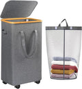 Large Laundry Hamper, 100L Laundry Basket with Handle and Removable Bag - Collapsible Clothes Basket Organizer for Laundry Room, Bedroom, Bathroom & Dorm - Grey
