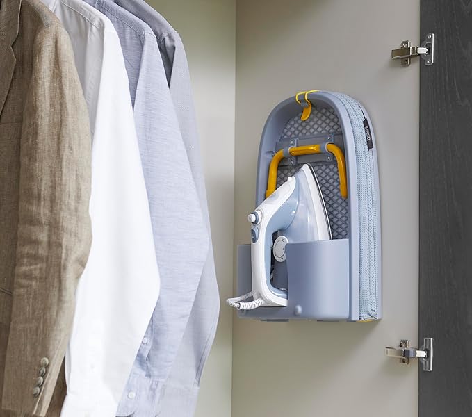 Joseph Joseph Pocket Folding Tabletop Ironing Board with Iron Holder and Wall Mount, Compact Space-Saving, Grey/Yellow
