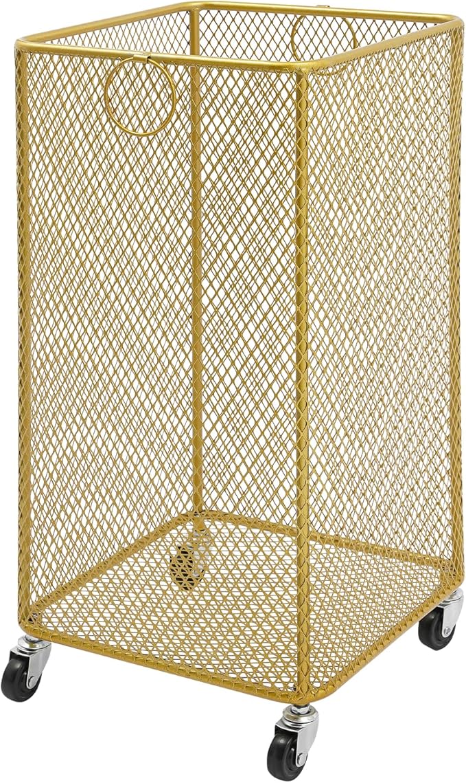 Rolling Laundry Basket Cart, Metal Laundry Hamper with Wheels, Laundry Organizer Basket Cart, Clothes Storage Organizer Hamper for Living Room,Bathroom,Closet (Gold, Square)