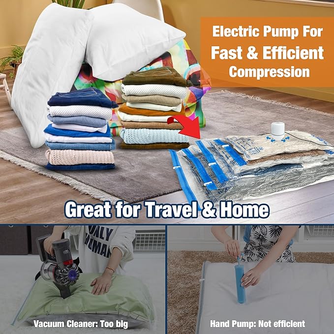 HIBAG Vacuum Storage Bags with Electric Pump, Vacuum Seal Bags for Clothes, Clothing, Pillows, Blanket Bedding Comforters, Combo 30 pack