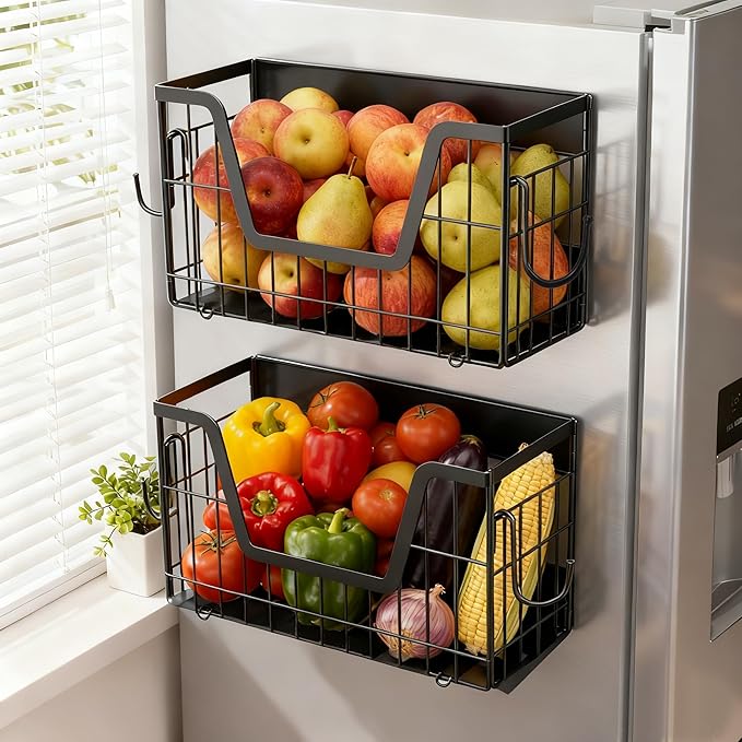 Magnetic Shelf Basket for Refrigerator,Fridge Magnet Shelf Organizer,Side of Fridge Storage Bin,No Assembly Space Saving for Fruits,Veggies,Snacks-2 Pack