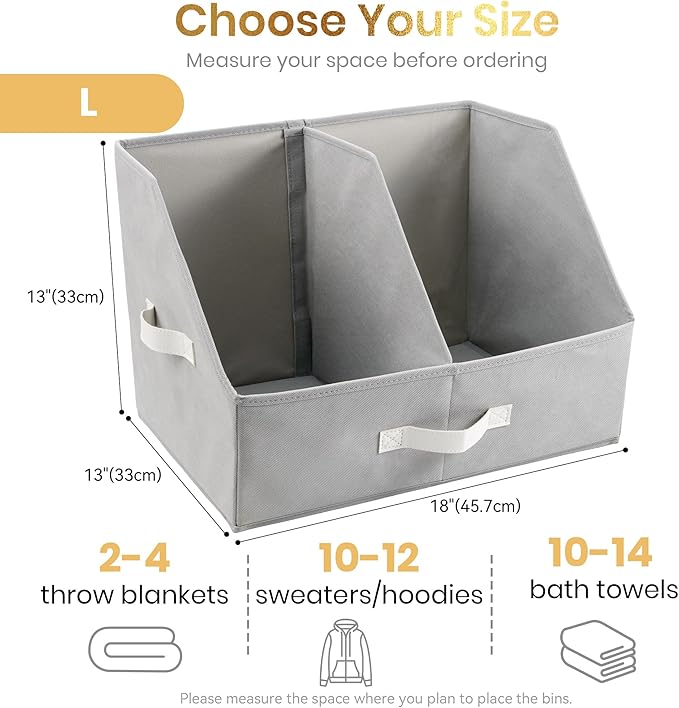 Trapezoid Storage Bin - EXTRA LOAD & HEIGHT FOR DEEP Closet Organizers And Storage W/ Handles & Adjustable Dividers, Collapsible Storage Bins For Clothes Storage & Shelf Organizer (4pcs, L, LightGray)