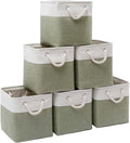 Cube Storage Bins, Collapsible Fabric Storage Cubes Bins, 11 Inch Cube Storage Bins with Handles, Foldable Storage Cubes (White/Green, 6Pack)
