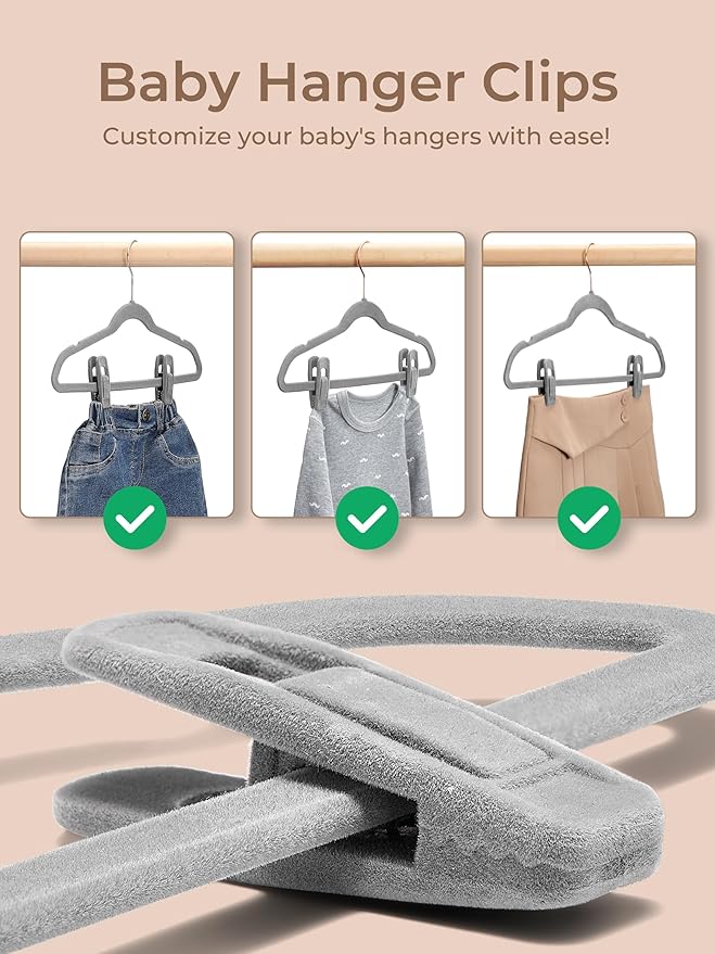 COZYMOOD Velvet Hanger Clips 50 Pack, Multi-Purpose Clips for Baby Clothes