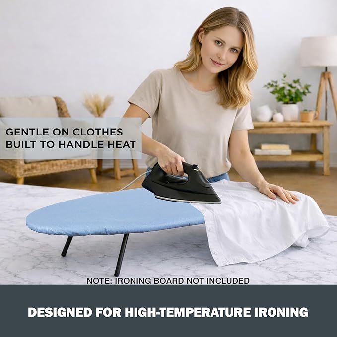 Small Ironing Board Cover and Pad 12.5”x30”, Silicone Coated Scorch Resistant Pure Cotton, Small Iron Board Cover with Padding, Tabletop Mini Ironing Board Cover and Pad, Drawstring Blue