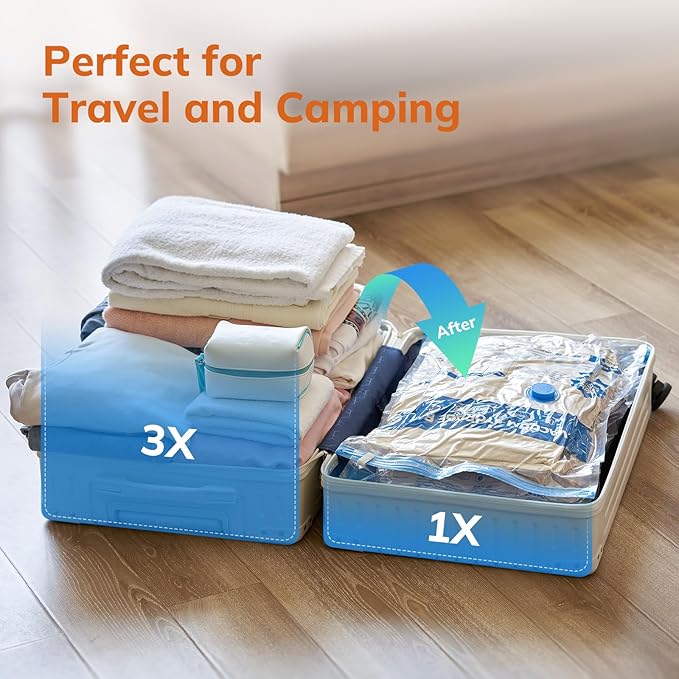 Vacuum Luggage Storage Bags with Wired Electric Portable Pump, Double Zipper Sealed Space Saver Bag, Compression for Clothes, Bedding and Travel Essentials