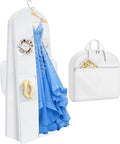 MISSLO 2-in-1 Wedding Dress Garment Bag 70" Dress Bags for Gowns Long with 5 Bride Accessories Pockets & Adjustable Handles Trifold Dresses Cover for Travel and Closet Storage, White