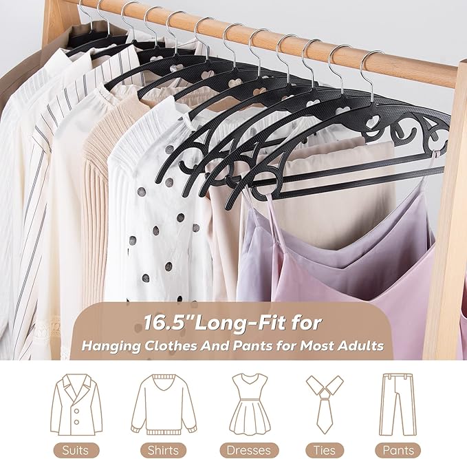 Plastic Hangers - Black Clothes Hanger No Shoulder Bumps & 360°Swivel Hook, Thin, Space Saving for Closet, Non Slip, Fit for Suits Pants Heavy Duty Adult Coat - 30 Pack