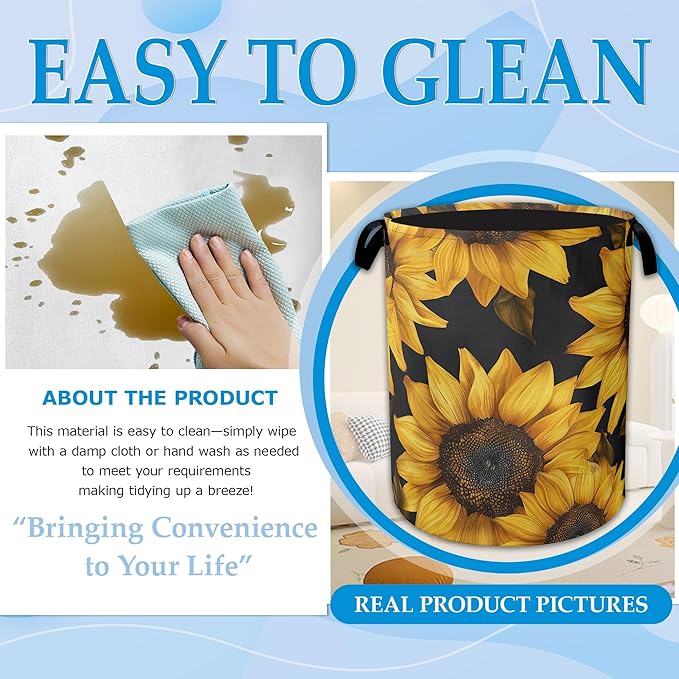 Sunflowers Laundry Basket Collapsible Laundry Hamper Oxford Storage Bin for Clothes Storage, Toy Organizer, Books and Sundries 16" X 20.8"