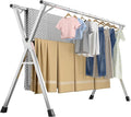 63 Inches Heavy - Duty Stainless Steel Folding Clothes Drying Rack Clothing Indoor Outdoor Anti-Rust 20 Windproof Hooks Portable & Foldable Laundry Rack (63'')