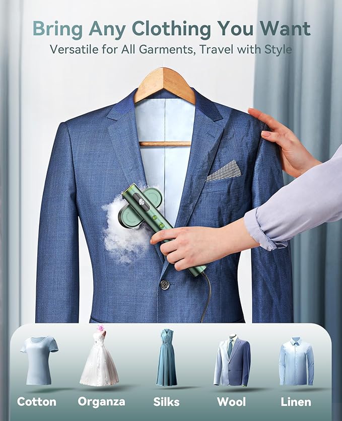 Jack ＆ Rose Travel Steamer for Clothes,100-220V Portable Iron,15s Heat Up,Steamer ＆ Iron 2 In 1, Travel Size,Large Ceramic Heat Panel,for Global and Europe
