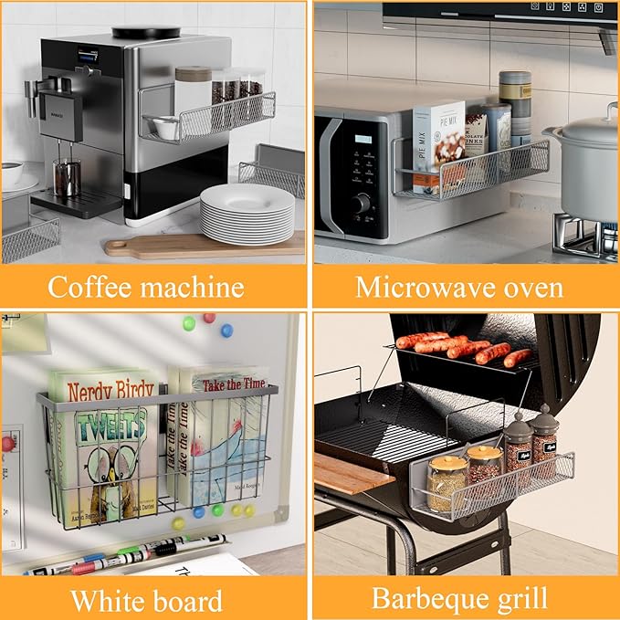 Laundry Organizer with Hanger 6-Pack, Magnetic Shelves for Washing Machine, Magnetic Refrigerator Shelves, Magnet Holder & Baskets, Metal Storage System for Laundry Room, Grey