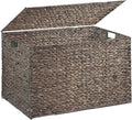 Water Hyacinth Storage Basket with Lid, 52.8 Gallon (200L) Wicker Storage Trunk with Handles, Handwoven Large Wicker Storage Basket for Blanket, Foldable, for Living Room, Bedroom, Brown
