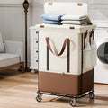 150L Rolling Laundry Basket with Wheels, Double Laundry Hamper with Lid and 2 Removable Bags, 2 Section Large Dirty Clothes Hamper for Laundry Room Bedroom Bathroom Dorm 19.7"Wx15.7"Dx31.9"H, White