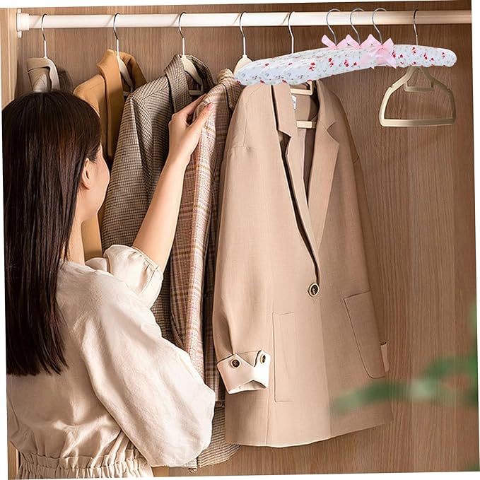 Padded Coat Hangers Padded Hangers Flower Satin Padded Clothes Hangers Soft Sweater Hangers Padded Hangers for Clothes Shirt Blouse Lingerie 10PCS, 15 inch.