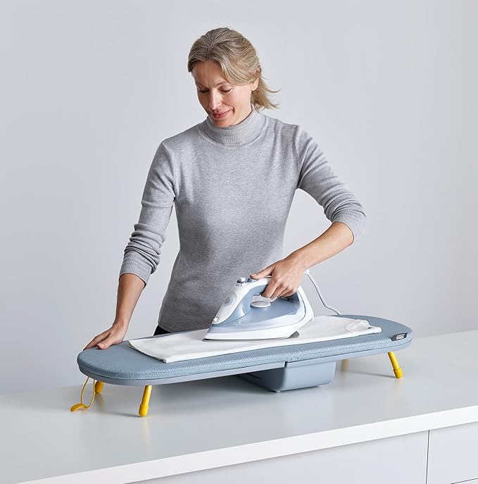 Joseph Joseph Pocket Folding Tabletop Ironing Board with Iron Holder and Wall Mount, Compact Space-Saving, Grey/Yellow