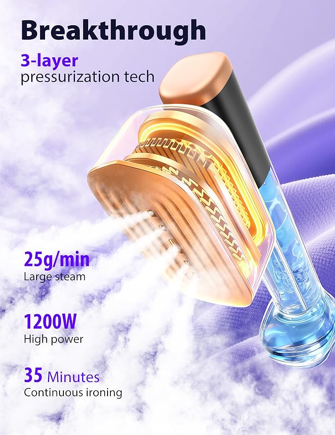 Steamer for Clothes Portable Handheld Garment Steamer,15s Fast Heat-up,180ml Tank,Steamer Ironing Gloves,35 Minutes of Continuous Ironing for Travel and Home(Black Gold)