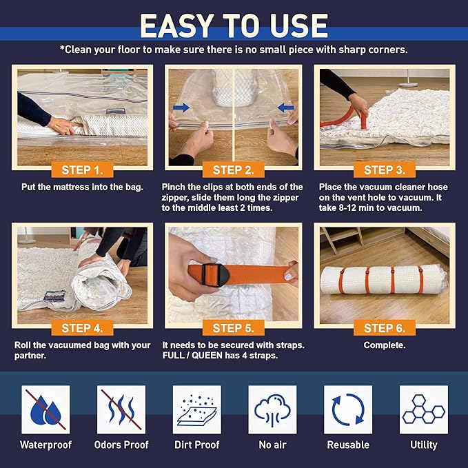 Mattress Vacuum Storage Bag for Memory Foam, Latex and Hybrid Mattress, Easy Moving and Storage (King/Cal King Size)