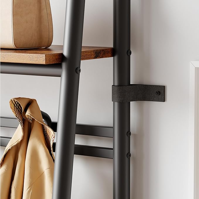 GAOMON Coat Rack, Hall Tree with Shoe Storage Bench, 3-in-1, Multifunctional Hallway Organizer, Shoe Storage with Coat Rack Stand, 5 Hooks, Metal Frame, for Entryway, 12.8 x 31.5 x 71.2