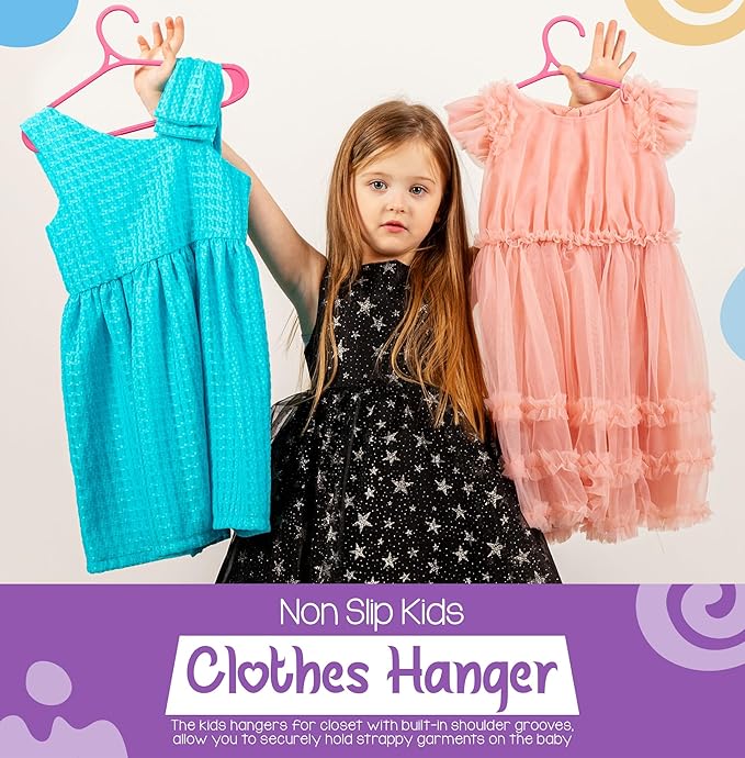 Utopia Home Kids Hangers 20 Pack - 11 Inch Plastic Baby Hangers for Closet - Childrens Hanger for Clothes & Infant Hanger for Closet - Non-Slip Shoulder Grooves, Strap Hooks & Pants Bar (Pink)