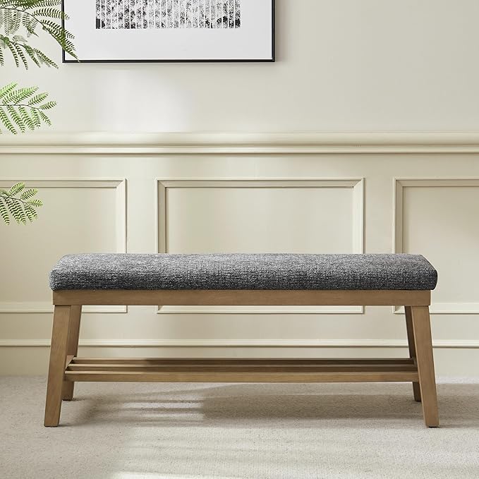 VKNOW Entryway Bench, 44.4" Upholstered Storage Shoe Bench for Entryway & Bedroom, Shoe Rack Bench with Rubberwood Legs, Modern End of Bed Bench for Living Room and Hallway, Black