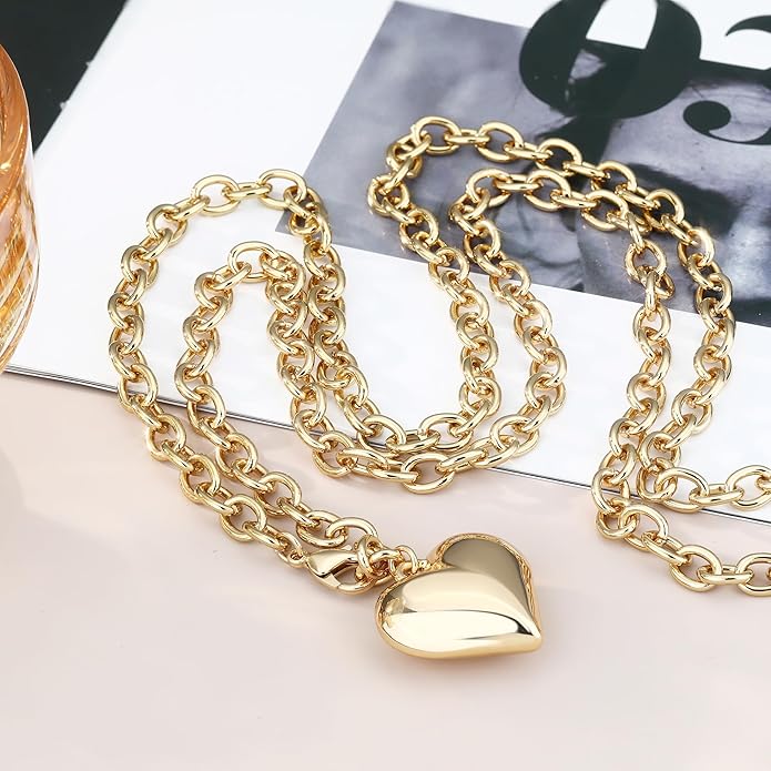 Chunky Gold Necklace for Women Gold Evil Eye Cowboy Pendant Necklace Dainty Paperclip Chain Vintage Luck Amulet Choker Necklaces Celestial Jewelry Gift