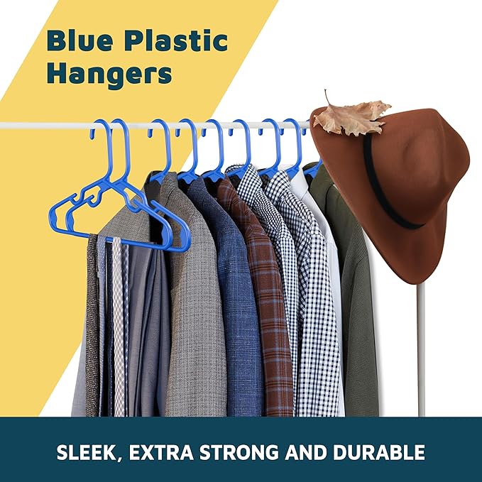Lifemaster Plastic Kids Clothes Hangers – Children Clothes Hanger with Shoulder Notch, 11.6 Inch Space-Saving Closet Organizer for Baby, Toddler, and Kids Clothing, Hold Up to 5 lbs, Pack of 50, Blue