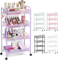 TOOLF 4-Tier Rolling Cart, Metal Utility Cart with 3 Hooks, Easy Assemble Mobile Storage Trolley On Wheels, Metal Shelving Units Kitchen Bathroom Laundry Room