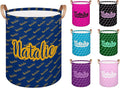 Personalized Laundry Basket, Custom Gift Laundry Hamper, Collapsible Nursery Waterproof Laundry Baskets, Dirty Clothes Toy Hamper with Handles Name Gold Blue