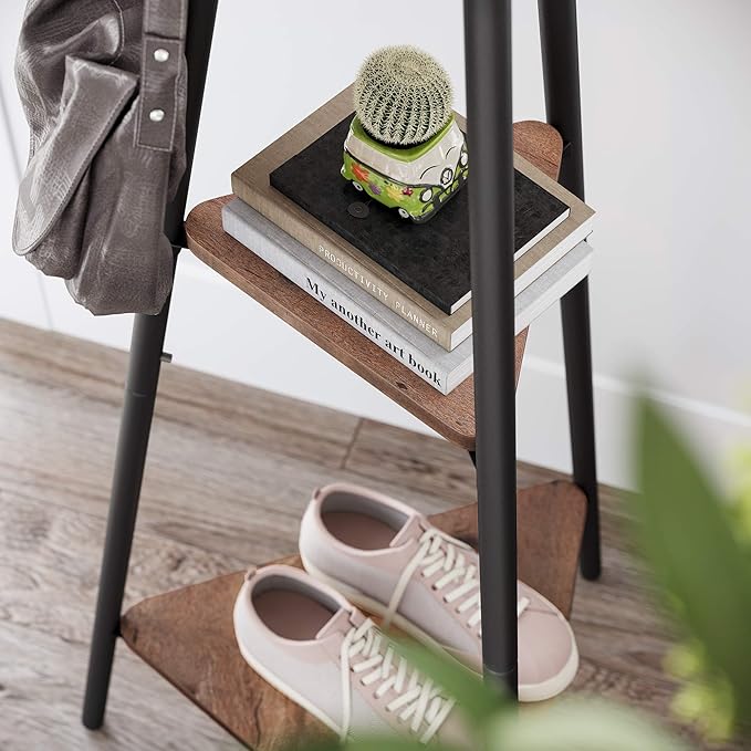 VASAGLE Coat Rack Freestanding, Coat Hanger Stand, Hall Tree with 2 Shelves, for Clothes, Hat, Bag, Industrial Style, Hazelnut Brown and Black