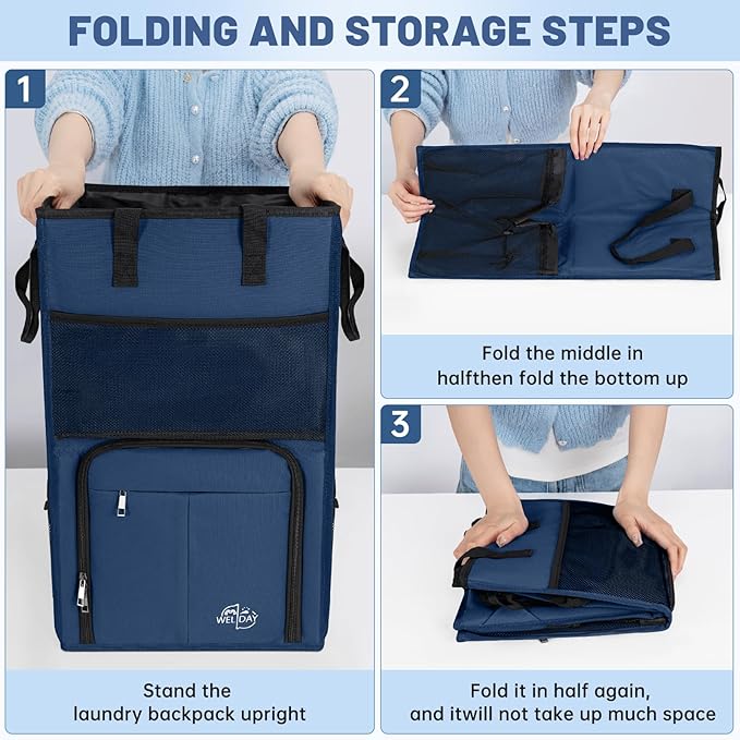 Laundry Backpack Bag,(Only Bag) Extra Large 2 in 1 Laundry Hamper Basket with Shoulder Straps, Freestanding Laundry Bag for College Dorm, Laundromat, Apartment