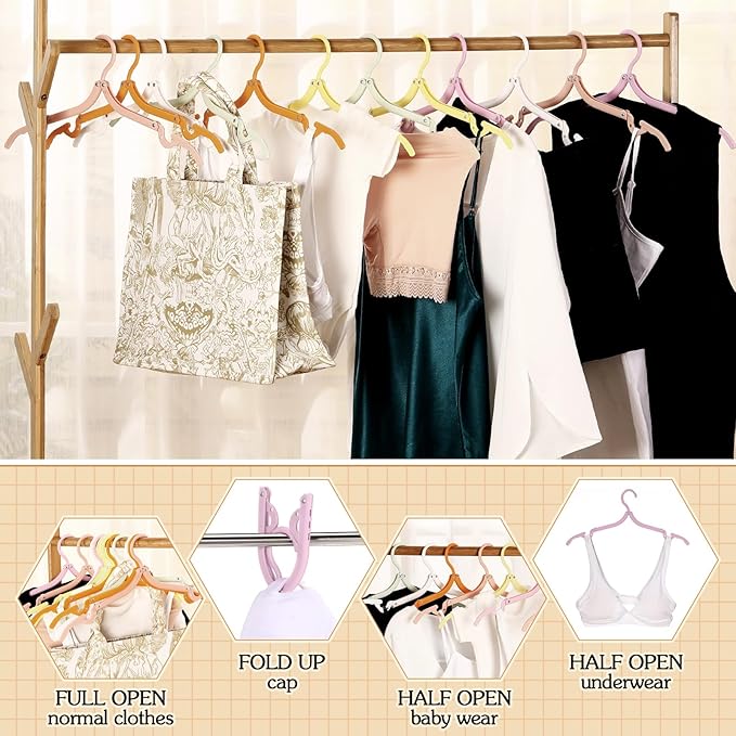 12 Pcs Travel Hangers Cruise Ship Essentials Foldable Portable Plastic Vacation Hangers Non Slip Clothes Drying Rack Travel Accessories for Dormitory School Hotel Laundry (Lively Color)