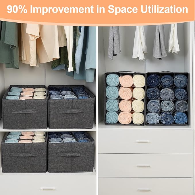 Closet Organizers and Storage Bins for Clothes - 12 Cell Drawers Organizer Grid Storage Box for Jeans Pants Sweater Towel T-shirts, Wardrobe Shelf Dividers Closets Organization (1 Pcs)