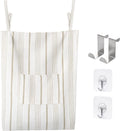 AELS Farmhouse Hanging Laundry Hamper with 2 Hooks, Boho Beige & Light Brown Stripes Laundry Bag with Zipper & Wide Open Top, Over the Door Organizer for Dirty Clothes, Washable Space Saving Storage