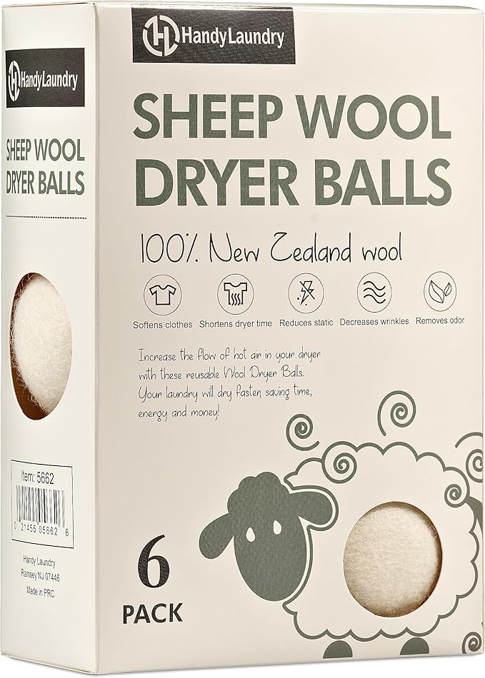 Handy Laundry Wool Dryer Balls – Natural Fabric Softener, Reusable, Reduces Wrinkles and Saves Drying Time. Large Dryer Balls Are a Better Alternative to Plastic Balls and Liquid Softener (Pack of 72)