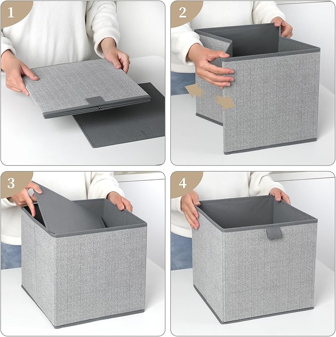 Storage Baskets, 11.8-Inch Woven Fabric Bins, Storage Cubes with Reinforced Handles, Organizer Bins for Closet Shelves, Foldable, for Toys, Clothes (3PCS/Grey-11.8*11.8*11.8inch)