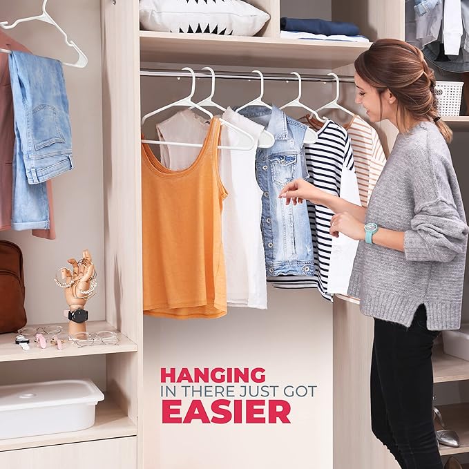Neaties Plastic Hangers 100+ Pack (150 Count) – Made in The USA – 6lb Capacity Standard Clothes Hangers with Notches and Reinforced Edges for Dresses, Lingerie, Shirts, Pants, and Jackets – White